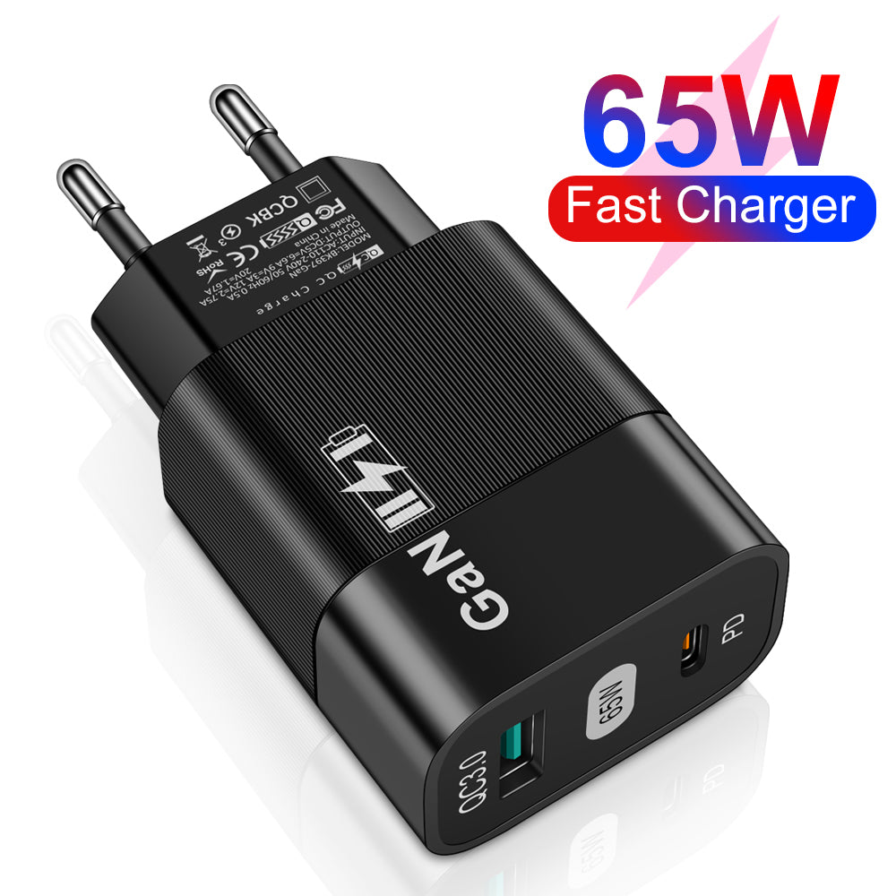 Caricabatterie Retea Techsuit CHPD131, 65W, 3.25A, 1 x USB-A - 1 x USB-C, Nero