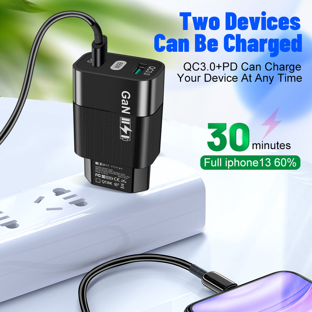 Caricabatterie Retea Techsuit CHPD131, 65W, 3.25A, 1 x USB-A - 1 x USB-C, Nero