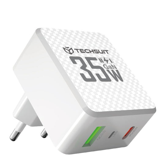 Caricabatterie Retea Techsuit CHPD173 Tiny, 35W, 3A, 1 x USB-A - 1 x USB-C, Bianco
