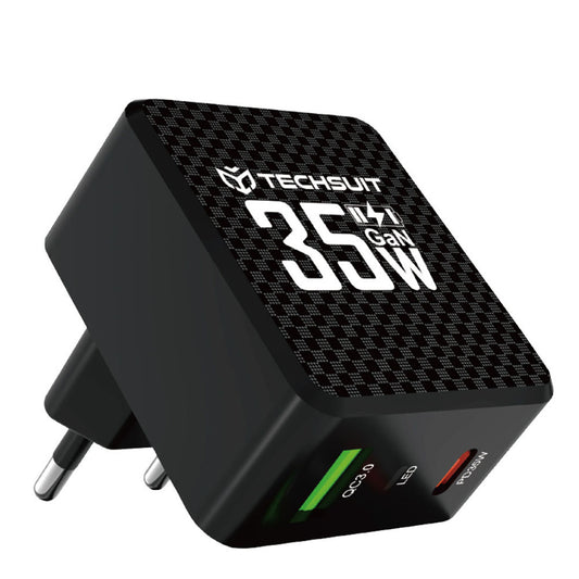 Caricabatterie Retea Techsuit CHPD173 Tiny, 35W, 3A, 1 x USB-A - 1 x USB-C, Nero