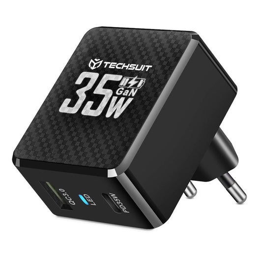 Caricabatterie Retea Techsuit CHPD173 Tiny, 35W, 3A, 1 x USB-A - 1 x USB-C, Nero
