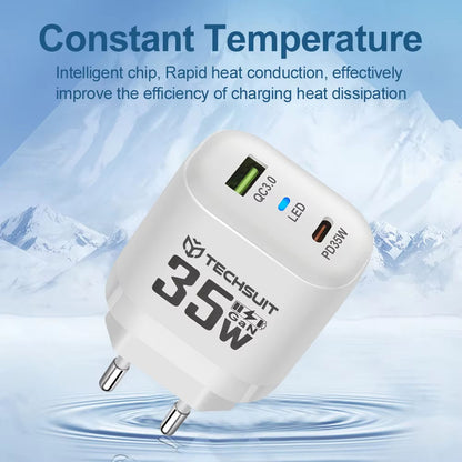 Caricabatterie Retea Techsuit CHPD174, 35W, 3A, 1 x USB-A - 1 x USB-C, Bianco