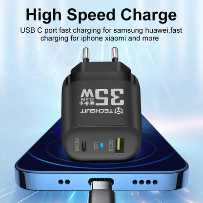 Caricabatterie Retea Techsuit CHPD174, 35W, 3A, 1 x USB-A - 1 x USB-C, Bianco