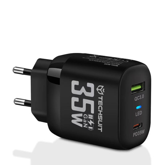 Caricabatterie Rete Techsuit CHPD174, 35W, 3A, 1 x USB-A - 1 x USB-C, Nero