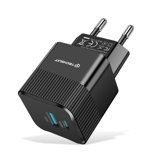 Caricabatterie Rete Techsuit CHPD216 Tiny, 25W, 3A, 1 x USB-A - 1 x USB-C, Nero