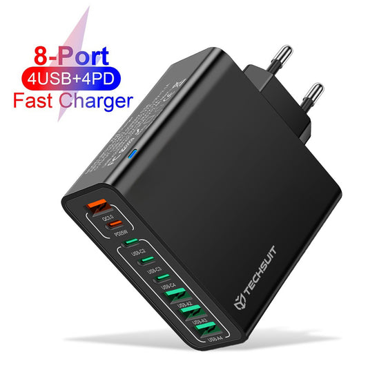Caricabatterie Retea Techsuit CHPD224, 65W, 3.25A, 4 x USB-A - 4 x USB-C, Nero
