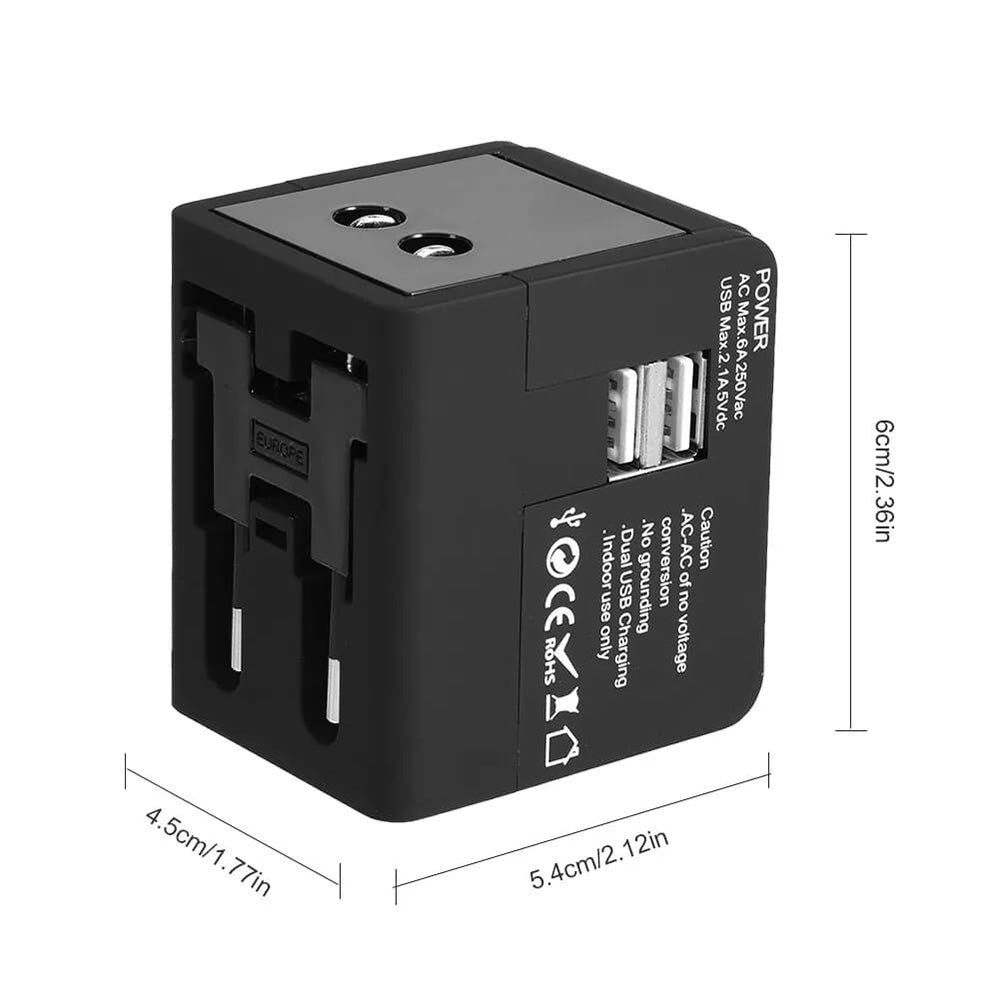 Caricabatterie da Rete Techsuit HHt148 Travel, 10W, 2A, 2 x USB-A, Nero
