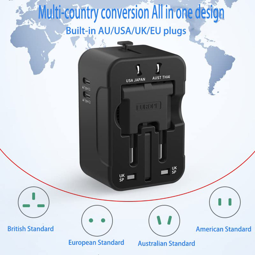 Caricabatterie da Rete Techsuit HHT202-2C Travel, 15W, 3A, 2 x USB-C, Nero