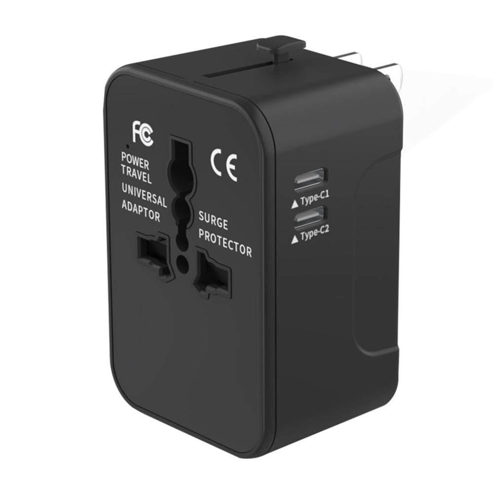 Caricabatterie da Rete Techsuit HHT202-2C Travel, 15W, 3A, 2 x USB-C, Nero