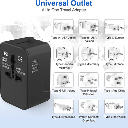 Caricabatterie da Rete Techsuit HHT202-2C Travel, 15W, 3A, 2 x USB-C, Nero