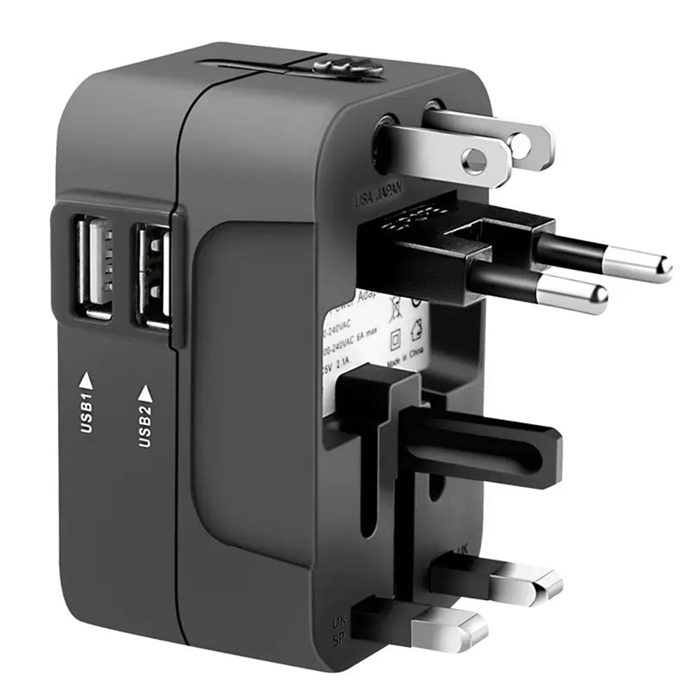 Caricabatterie da Rete Techsuit HHT202 Travel, 10W, 2A, 2 x USB-A, Nero