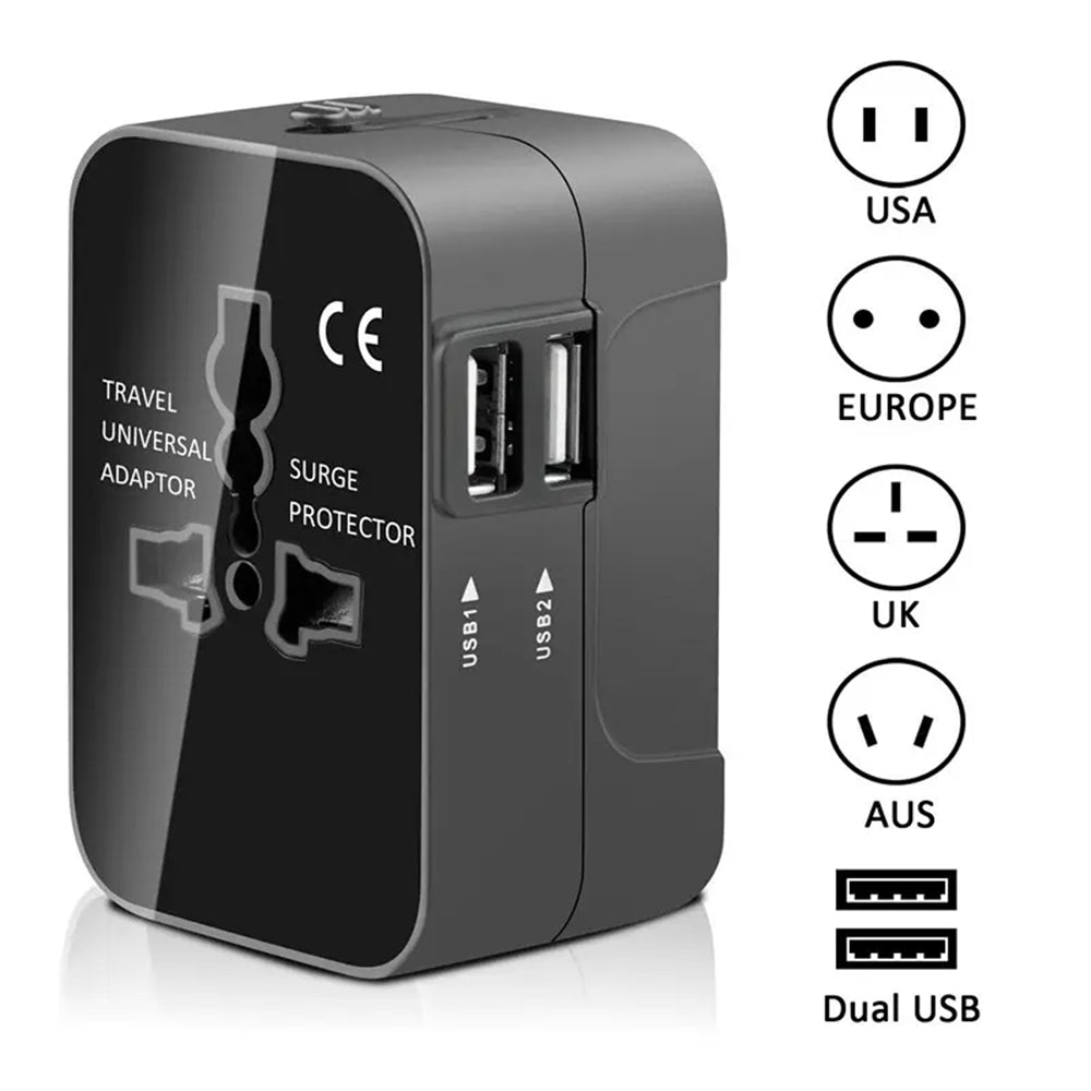Caricabatterie da Rete Techsuit HHT202 Travel, 10W, 2A, 2 x USB-A, Nero