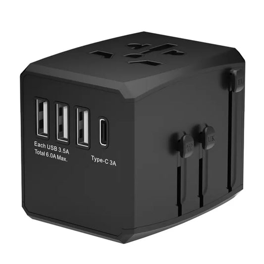 Caricabatterie da Rete Techsuit HHT904-B1 Travel, 15W, 3A, 3 x USB-A - 1 x USB-C, Nero
