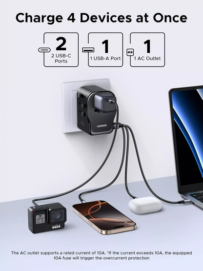 Caricatore da rete UGREEN Travel S550 (55001), 65W, 3,25A, 1 x USB-A - 2 x USB-C, Nero