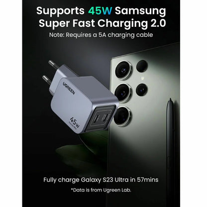 Caricabatterie di rete UGREEN X707 Nexode Pro, 45W, 3A, 2 x USB-C, Grigio 