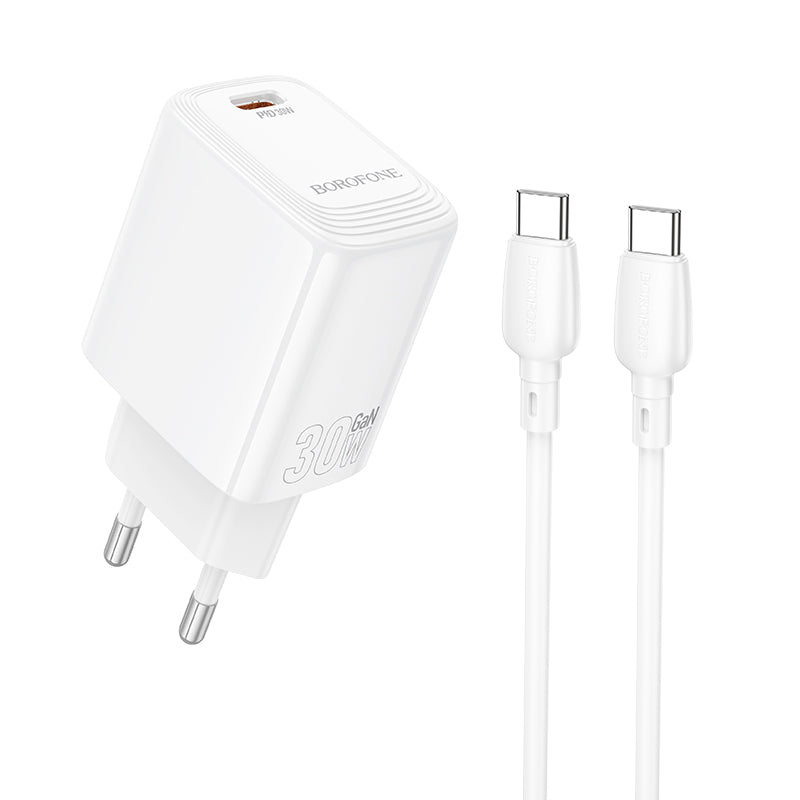 Caricabatterie Rete con Cavo USB-C Borofone BN28 Fuente, 30W, 3A, 1 x USB-C, Bianco