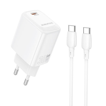Caricabatterie Rete con Cavo USB-C Borofone BN28 Fuente, 30W, 3A, 1 x USB-C, Bianco