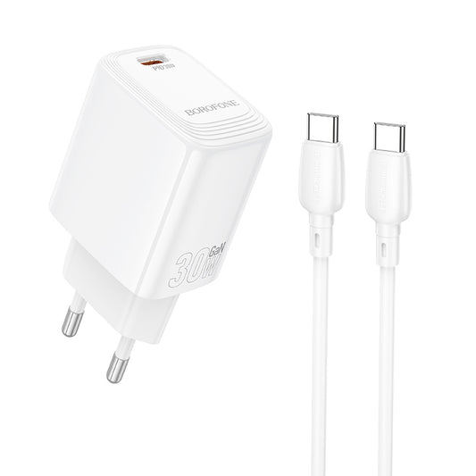 Caricabatterie Rete con Cavo USB-C Borofone BN28 Fuente, 30W, 3A, 1 x USB-C, Bianco