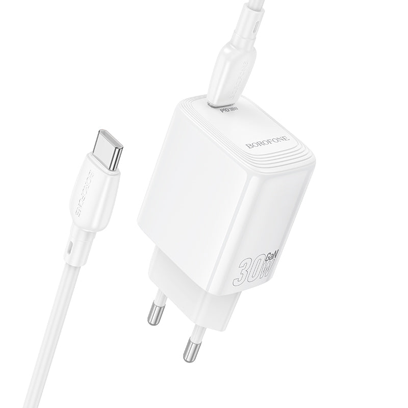 Caricabatterie Rete con Cavo USB-C Borofone BN28 Fuente, 30W, 3A, 1 x USB-C, Bianco