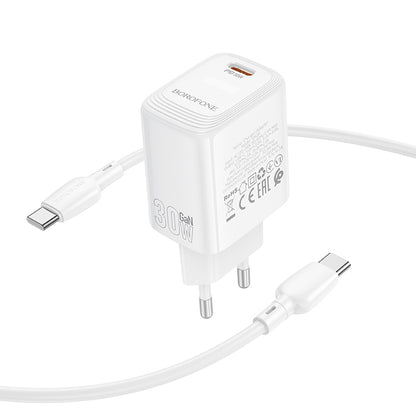 Caricabatterie Rete con Cavo USB-C Borofone BN28 Fuente, 30W, 3A, 1 x USB-C, Bianco