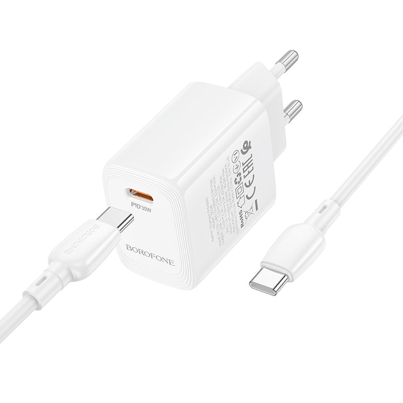Caricabatterie Rete con Cavo USB-C Borofone BN28 Fuente, 30W, 3A, 1 x USB-C, Bianco