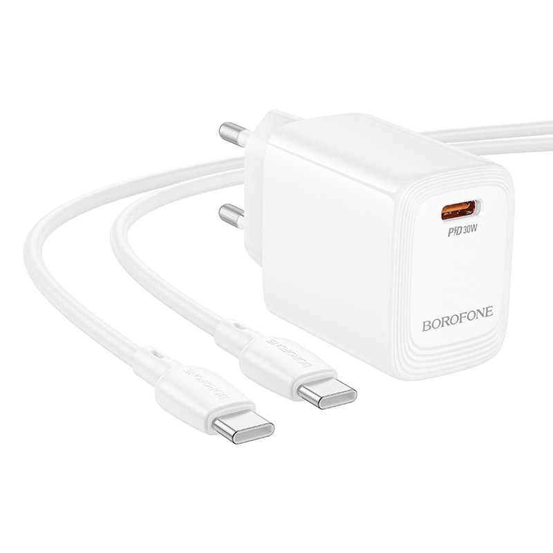 Caricabatterie Rete con Cavo USB-C Borofone BN28 Fuente, 30W, 3A, 1 x USB-C, Bianco