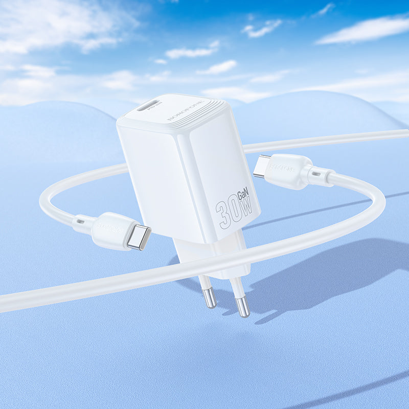 Caricabatterie Rete con Cavo USB-C Borofone BN28 Fuente, 30W, 3A, 1 x USB-C, Bianco