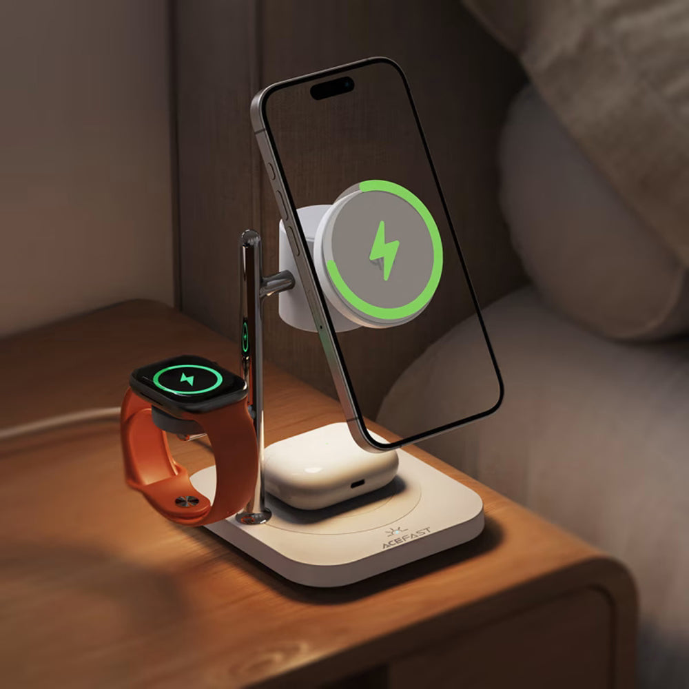 Caricabatterie Wireless Retea Acefast E39 3in1, 32.5W, Bianco