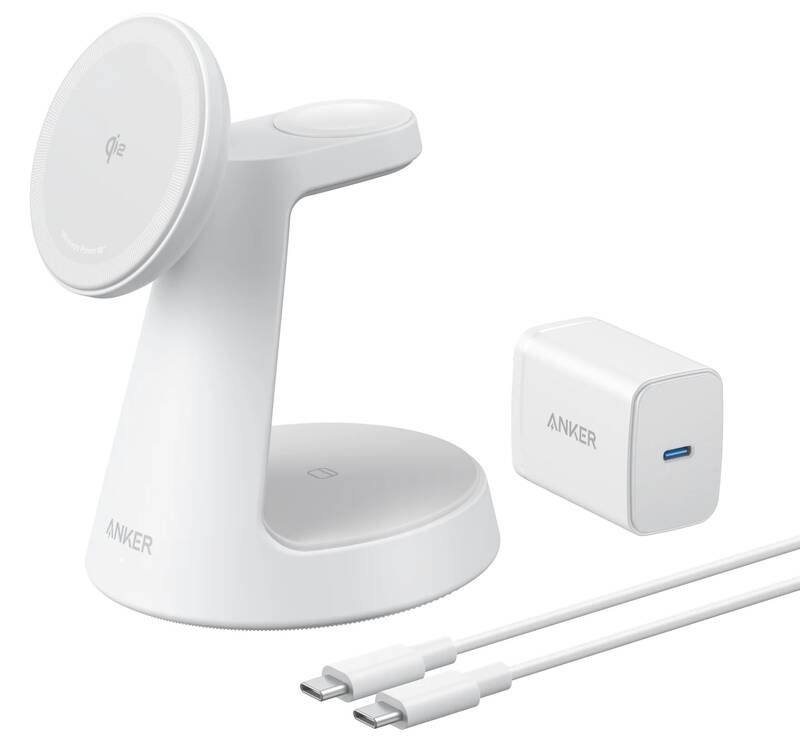 Caricatore da rete wireless Anker MagGo 3in1, 15W, 1.67A, Bianco B25M4G21