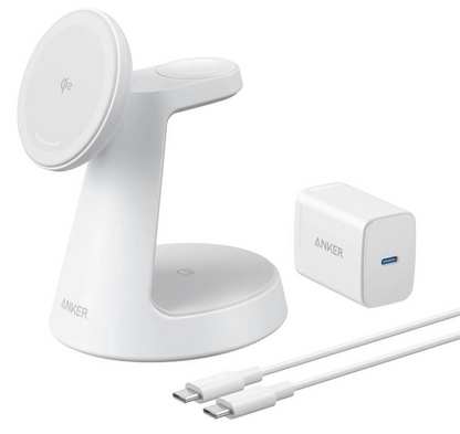 Caricatore da rete wireless Anker MagGo 3in1, 15W, 1.67A, Bianco B25M4G21