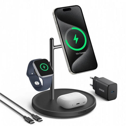 Caricabatterie Wireless Anker MagGo 3in1, 25W, 1.67A, Nero B25M3311