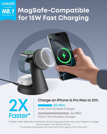 Caricabatterie Rete Wireless Anker MagGo 3in1, 15W, 1.67A, Nero B25M4G11