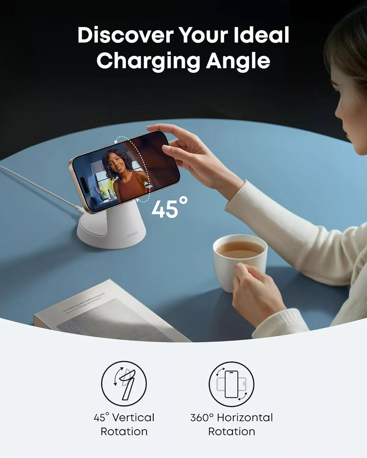 Caricatore da rete wireless Anker MagGo 3in1, 15W, 1.67A, Bianco B25M4G21