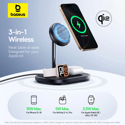 Caricatore da rete wireless Baseus EnerFill FS41 3 in 1, 22,5 W, 1,67 A, Nero P10281904123-01