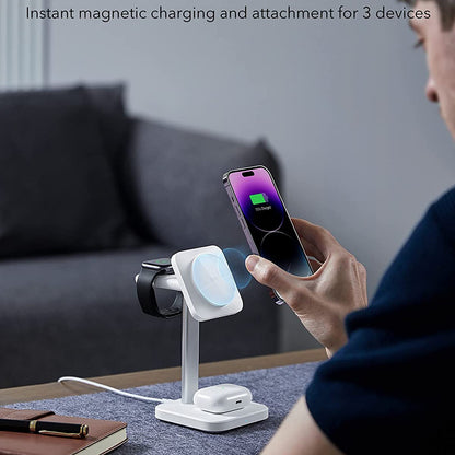 Caricabatterie Wireless Retea ESR HaloLock 3in1, 15W, 1.67A, Bianco