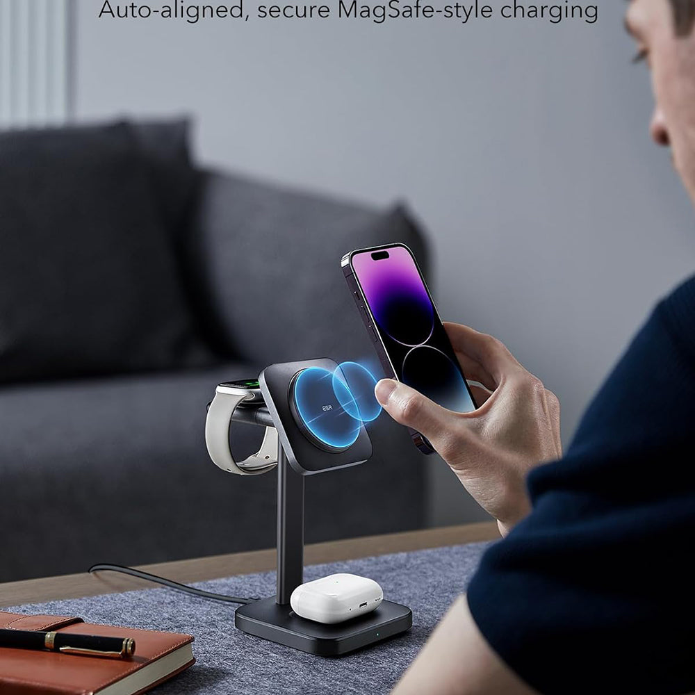 Caricabatterie Wireless Retea ESR HaloLock 3in1, 15W, 1.67A, Nero