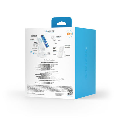 Caricabatterie Wireless Forever MACS-100 5in1, 20W, 3A, 1 x USB-A, Bianco