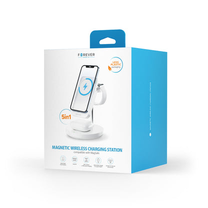 Caricabatterie Wireless Forever MACS-100 5in1, 20W, 3A, 1 x USB-A, Bianco