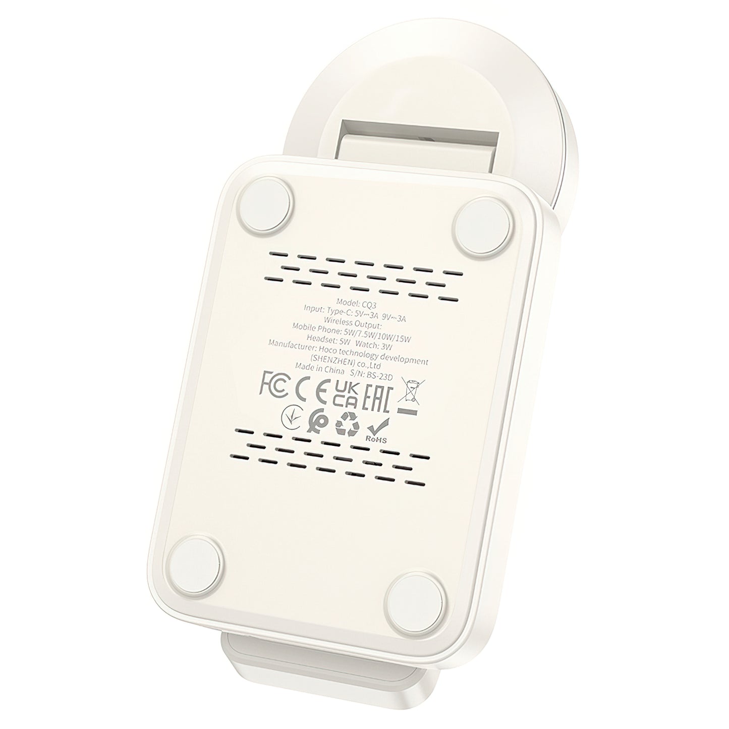 Caricabatterie Wireless Retea HOCO CQ3 3in1, 15W, 1.67A, Bianco