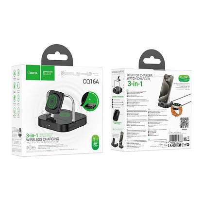 Caricabatterie Wireless Rete HOCO CQ16A 3in1, 15W, 1.67A, Nero