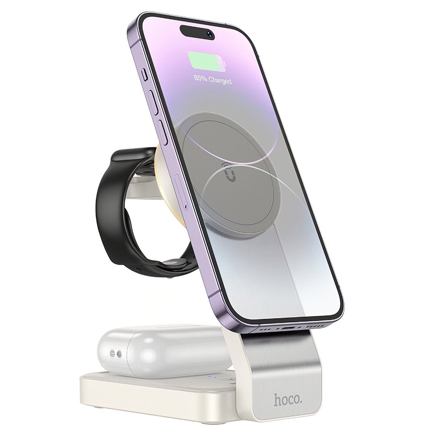 Caricabatterie Wireless Retea HOCO CQ3 3in1, 15W, 1.67A, Bianco