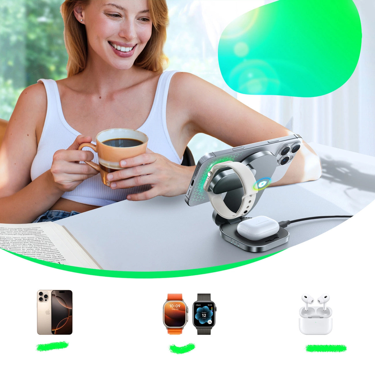 Caricabatterie Wireless Rete Joyroom JR-W17 3in1, 15W, 1.67A, Nero