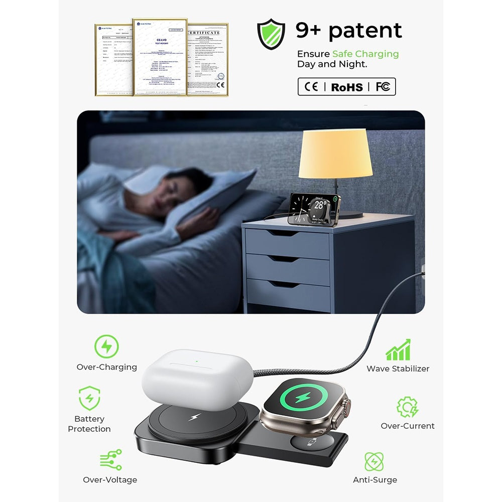 Caricabatterie Wireless Lisen 2in1, 15W, 1.67A, Nero YL0324100013