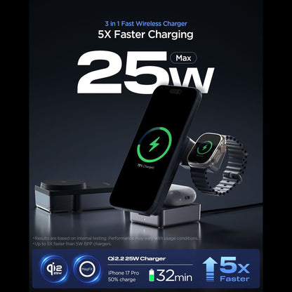Caricabatterie Wireless Spigen EF323MQ Essential 3in1, 25W, Nero ACH10398