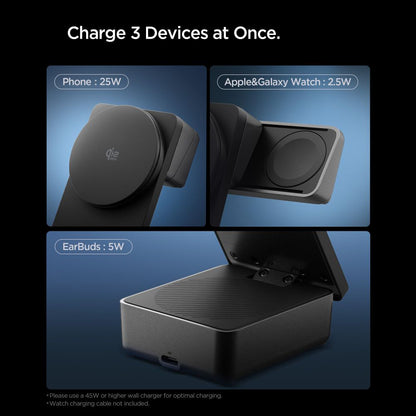 Caricabatterie Wireless Spigen EF323MQ Essential 3in1, 25W, Nero ACH10398