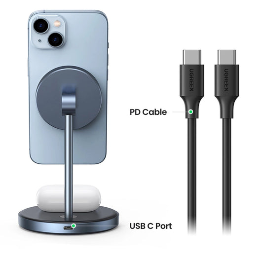 Caricabatterie Rete Wireless UGREEN CD317 2in1, 20W, 1.67A, Nero
