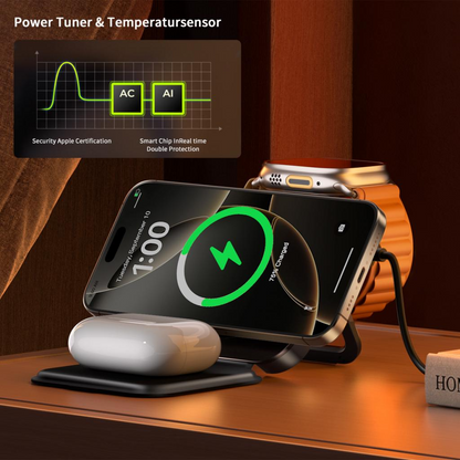 Caricabatterie Wireless Retea XO Design CX035 3in1, 15W, 1.67A, Nero