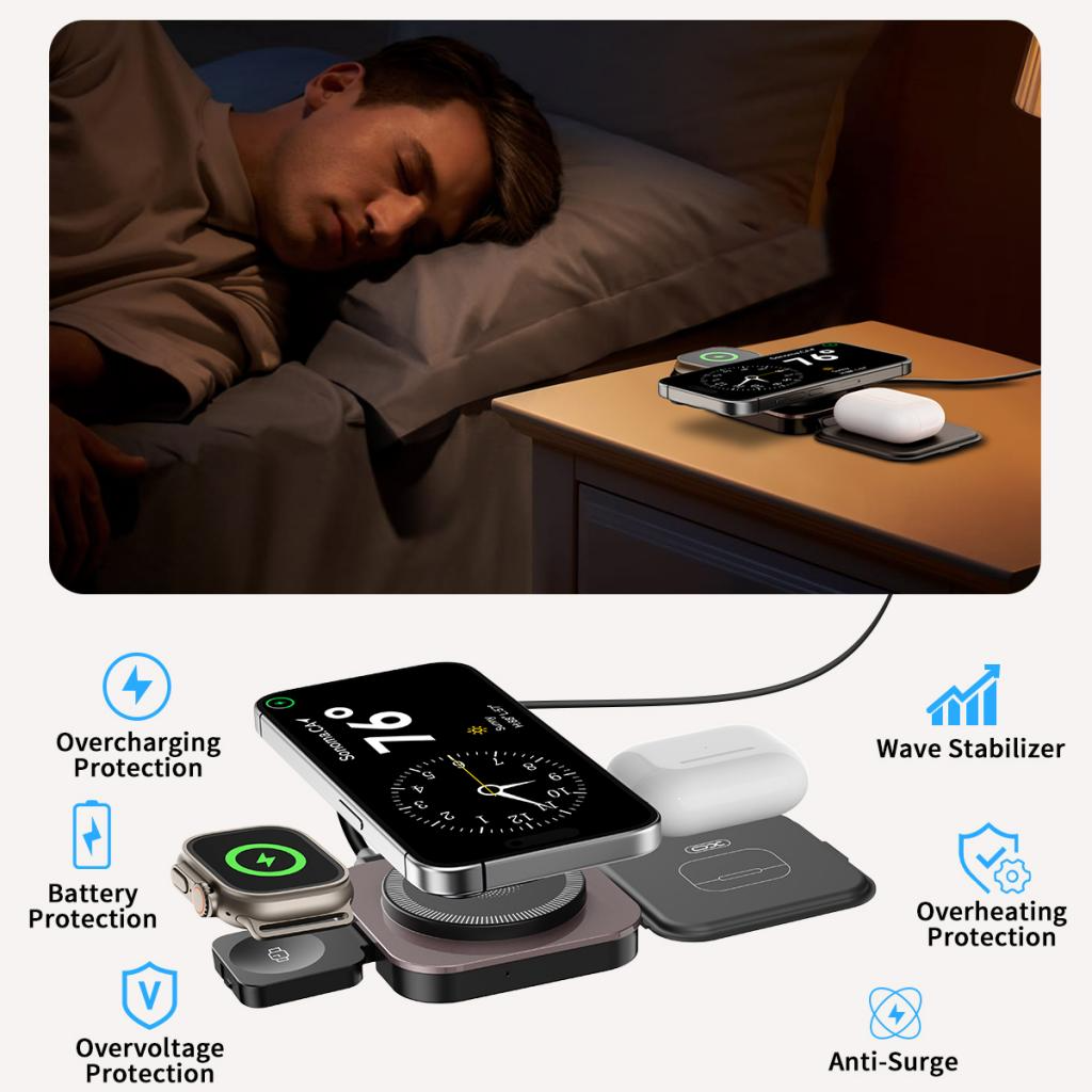 Caricabatterie Wireless Retea XO Design CX035 3in1, 15W, 1.67A, Nero