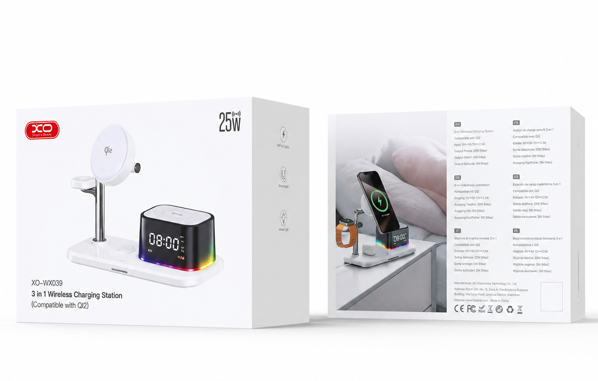 Caricatore Wireless da Rete XO Design CX045 3in1, 25W, Bianco