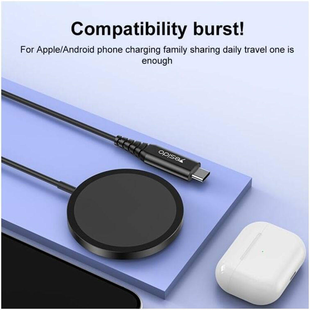 Caricabatterie Wireless Yesido DS21, 15W, 1.67A, Nero